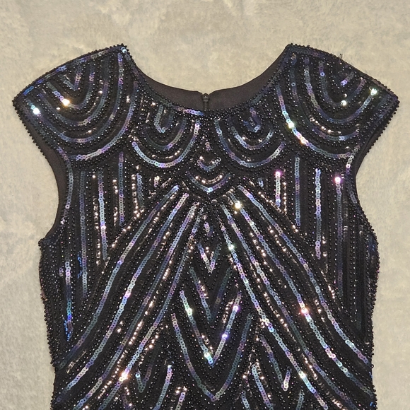 NEW Gatsby Black Sequin Dress Size S Party Fringe Retro Festive Beaded Bodycon - Picture 4 of 12